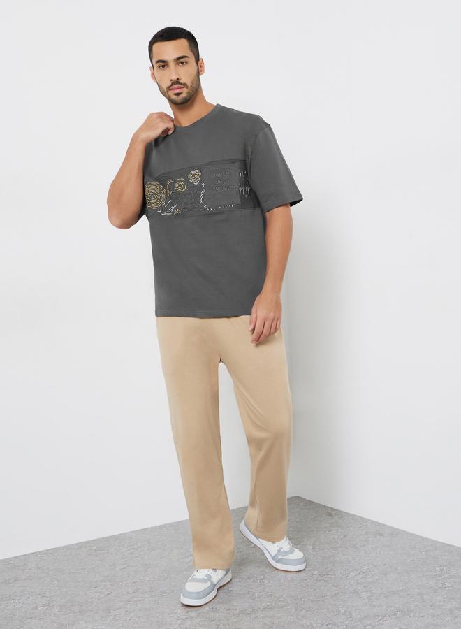 Styli Men Grey Graphic Print Oversized T-Shirt - Image 1